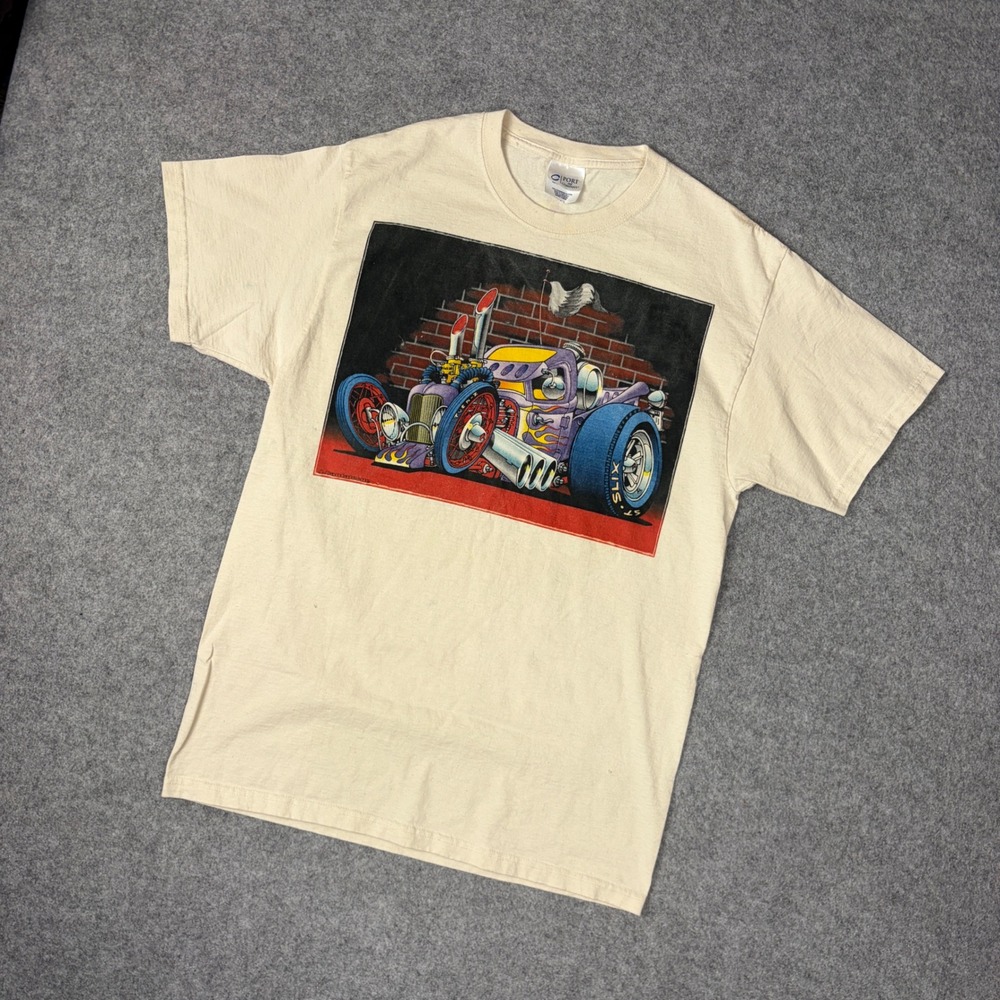 Port and Company Rat Rod Hot Rod Graphic T-Shirt Cream Mens Large